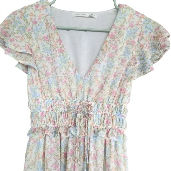 Altard State Floral V-Neck Tiered Ruffle Maxi Dress XS-S Cottagecore Pastel Boho - Picture 4 of 6